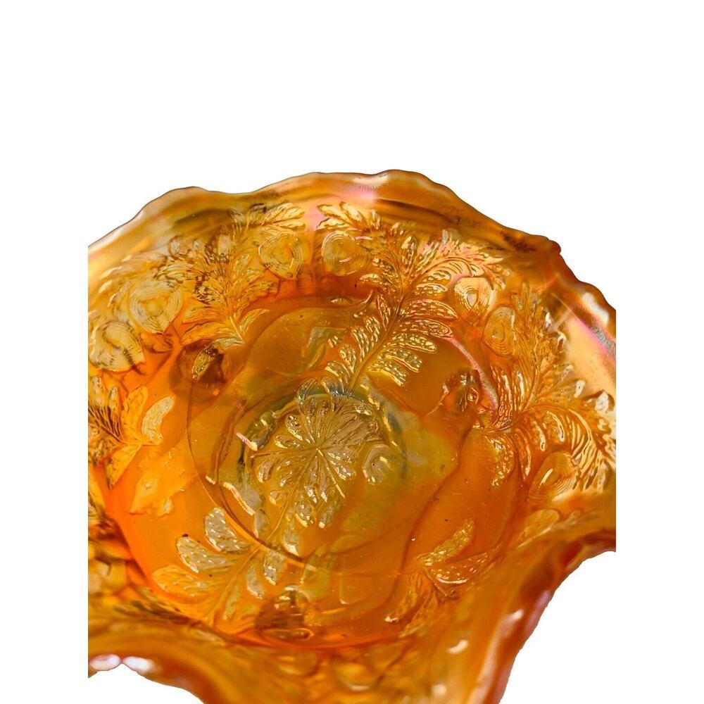 Antique Carnival Glass Fenton Panthers Marigold Ruffled Berry Bowl 1914 3-Footed - Picture 9 of 15